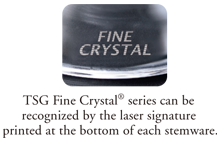 TSG Fine Cryatal series can be recognized by the laser signature printed at the bottom of each stemware.